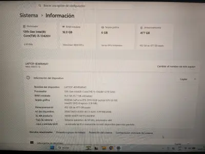 LAPTOP ACER INTEL I5 Y NVIDIA RTX 3050 16 GB ram - miniatura 4