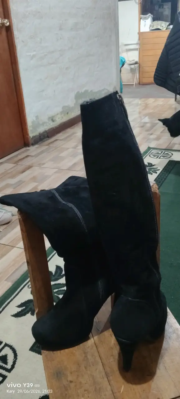 Botas de tacón alto negras de gamuza - 3