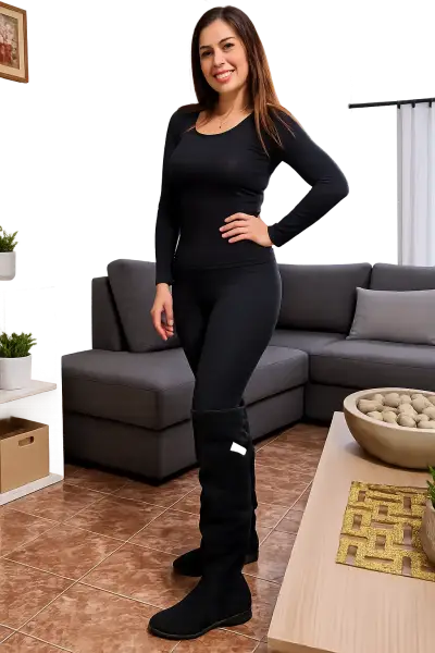 Botas largas negras de gamuza para mujer - miniatura 1