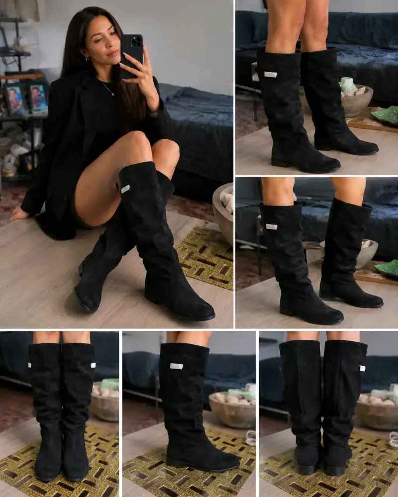 Botas largas negras de gamuza para mujer - 2