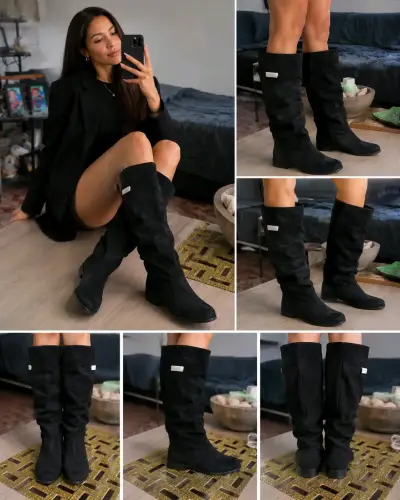 Botas largas negras de gamuza para mujer - miniatura 2