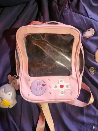 Mochila rosa con ventana transparente y diseño kawaii - miniatura 1