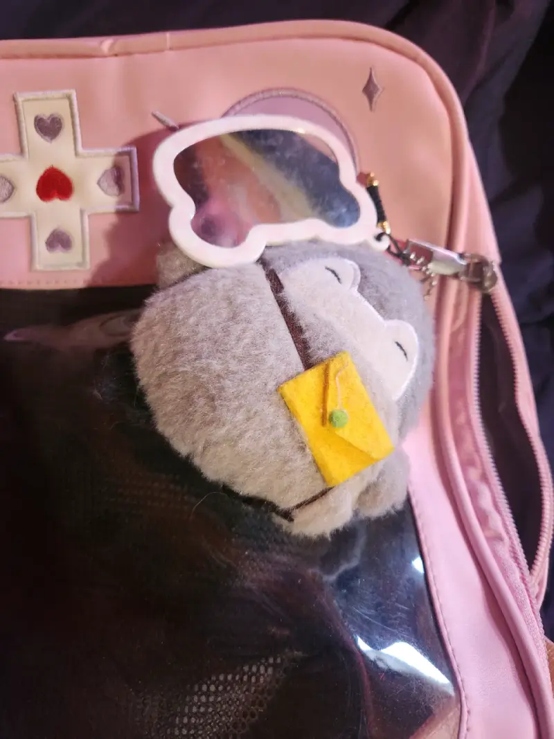 Mochila rosa con ventana transparente y diseño kawaii - 4