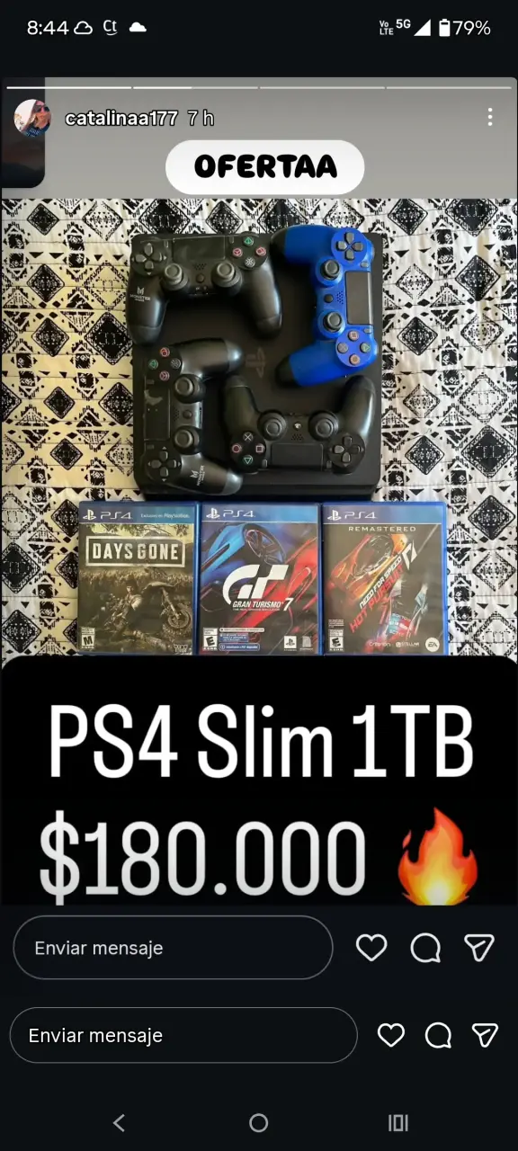 PS4 Slim 1TB con 4 controles y juegos