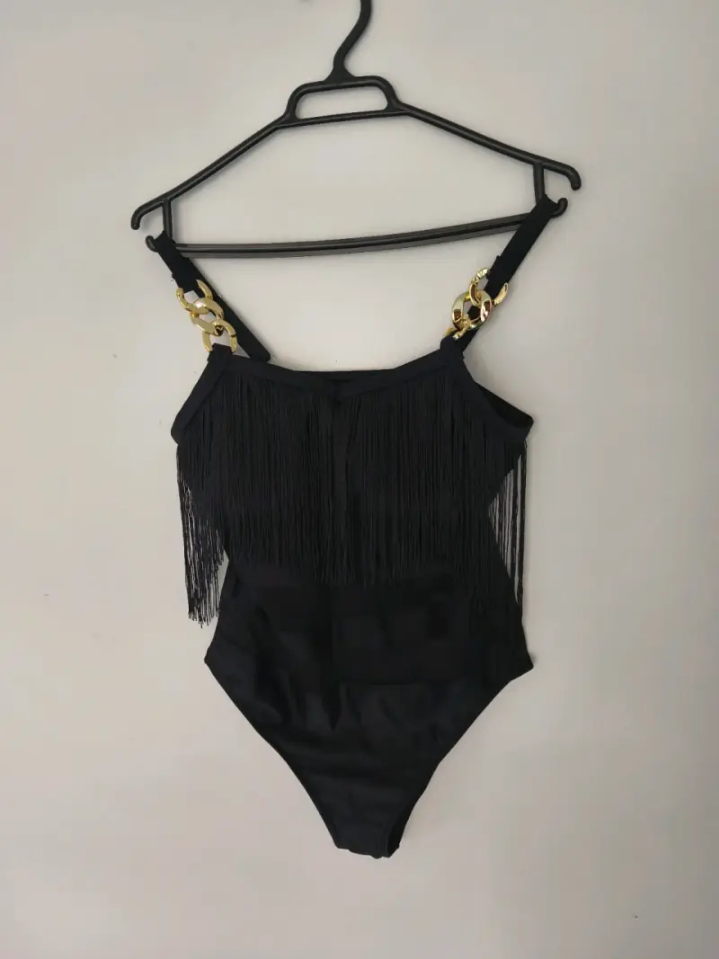 Body negro con flecos y detalles dorados - 1