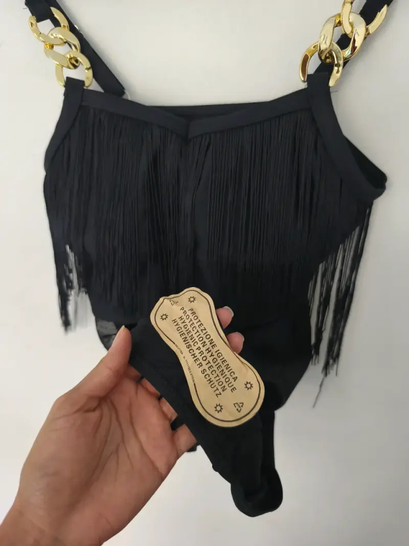Body negro con flecos y detalles dorados - 4