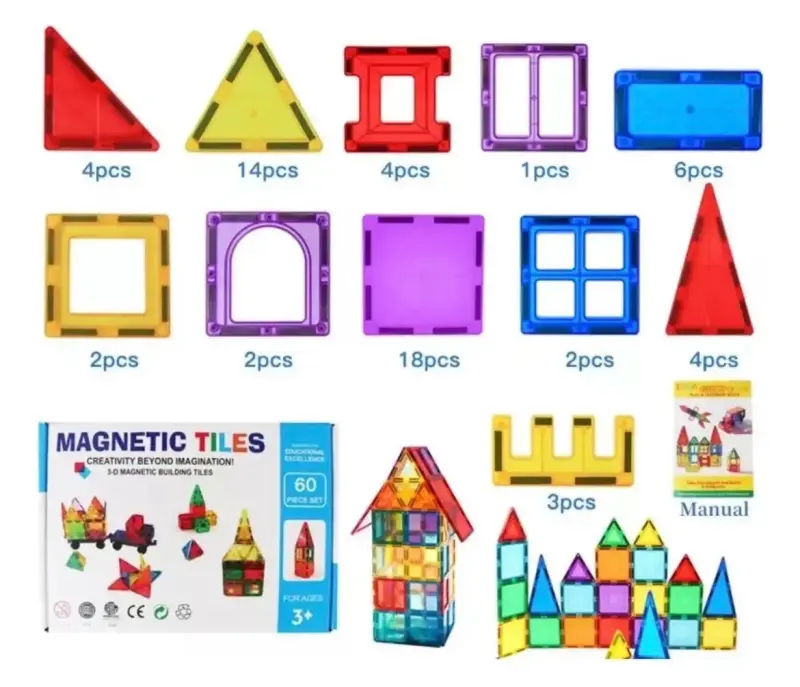 Set de 60 Piezas de Construcción Magnéticas para Niños - 3