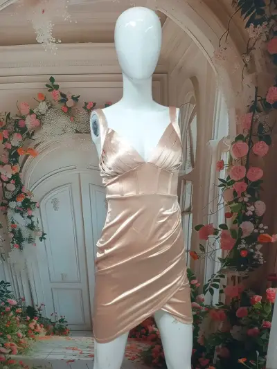 Vestido de fiesta satinado color champán - miniatura 1