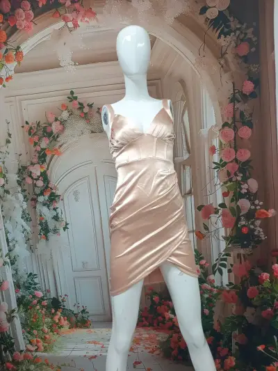 Vestido de fiesta satinado color champán - miniatura 4