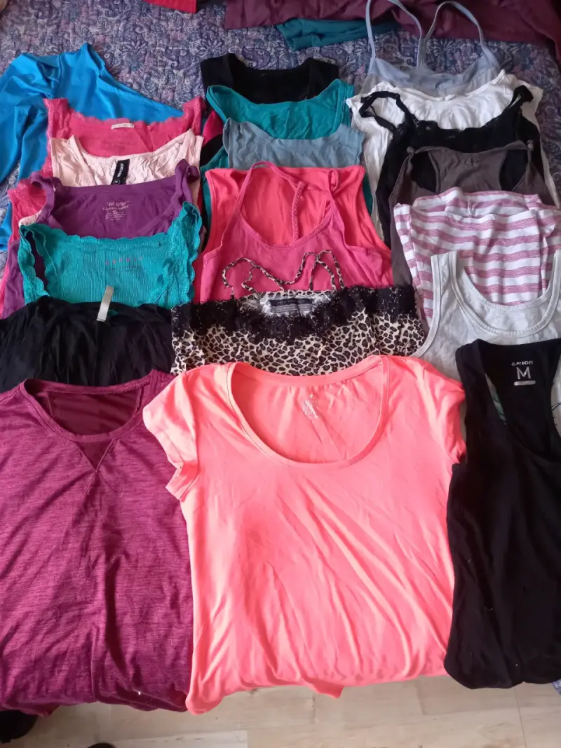 Lote de poleras y tops de mujer en varios colores