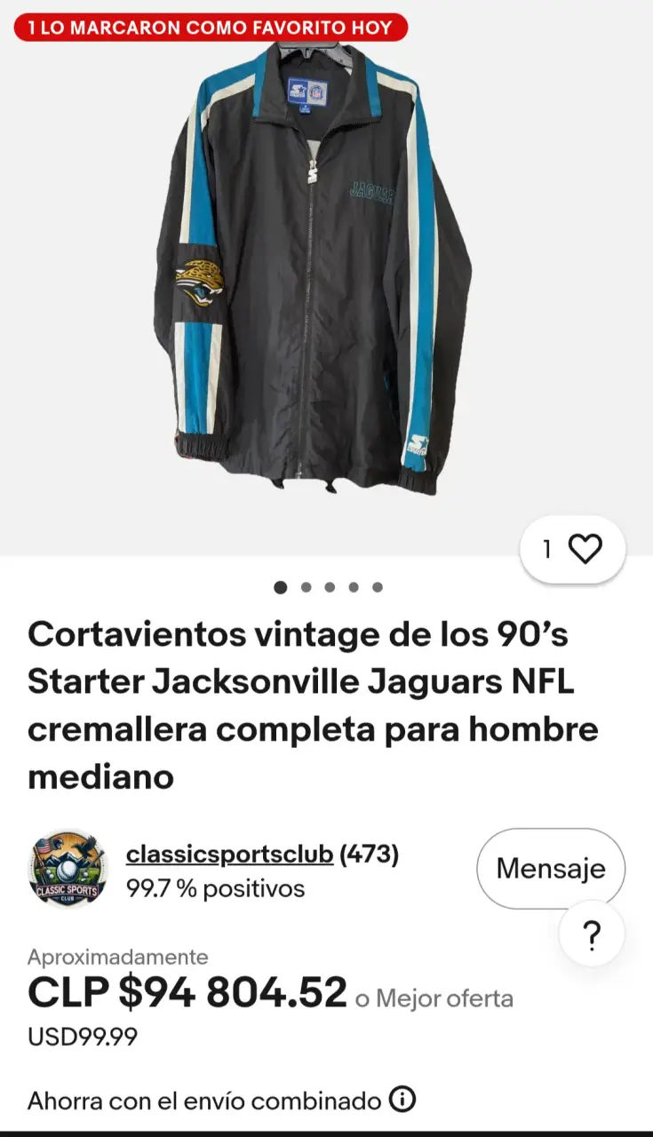 Cortavientos Vintage Starter Jaguars NFL Hombre XL - 4