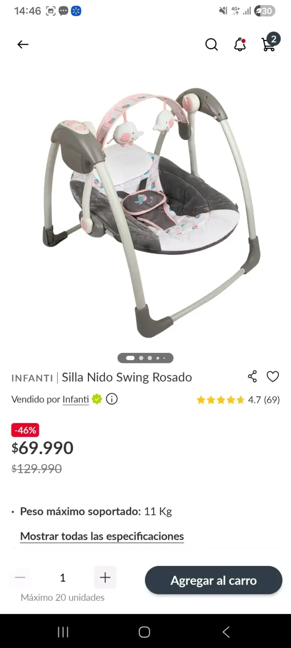 Silla Nido Swing Rosado Infanti