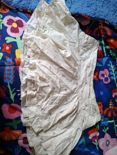 Falda vintage bordada blanca talla L - miniatura 1
