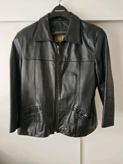 Chaqueta de cuero natural negra Tadashi - miniatura 1