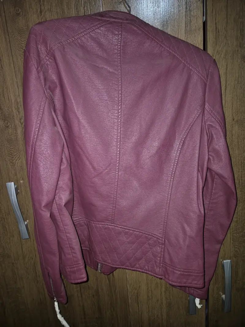 Chaqueta de cuero sintético burdeos para mujer - 2