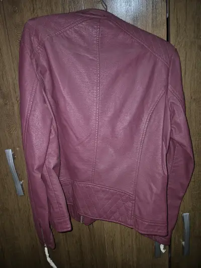 Chaqueta de cuero sintético burdeos para mujer - miniatura 2