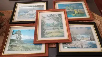 5 CUADROS PAISAJES ENMARCADOS, REMATE VIÑA DEL MAR - miniatura 1