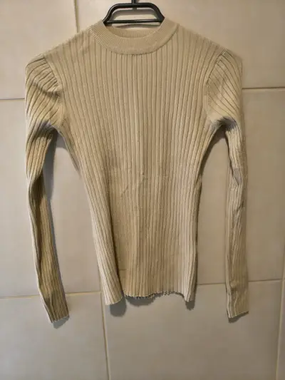 Suéter beige de punto acanalado para mujer - miniatura 1