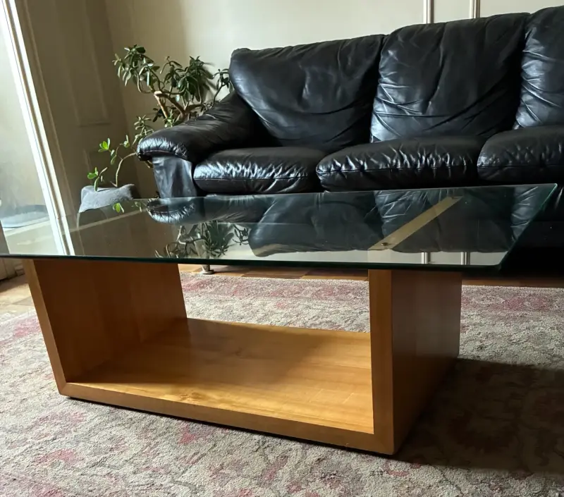 Mesa de centro de vidrio y madera maciza - 2