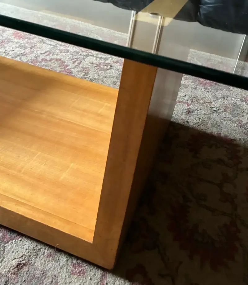 Mesa de centro de vidrio y madera maciza - 3
