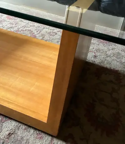 Mesa de centro de vidrio y madera maciza - miniatura 3