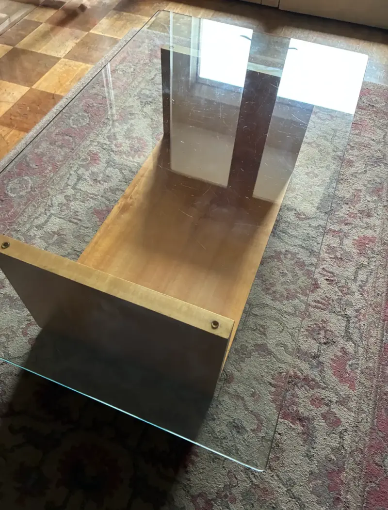 Mesa de centro de vidrio y madera maciza - 4