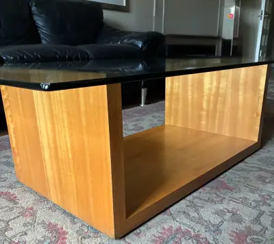 Mesa de centro de vidrio y madera maciza - miniatura 6