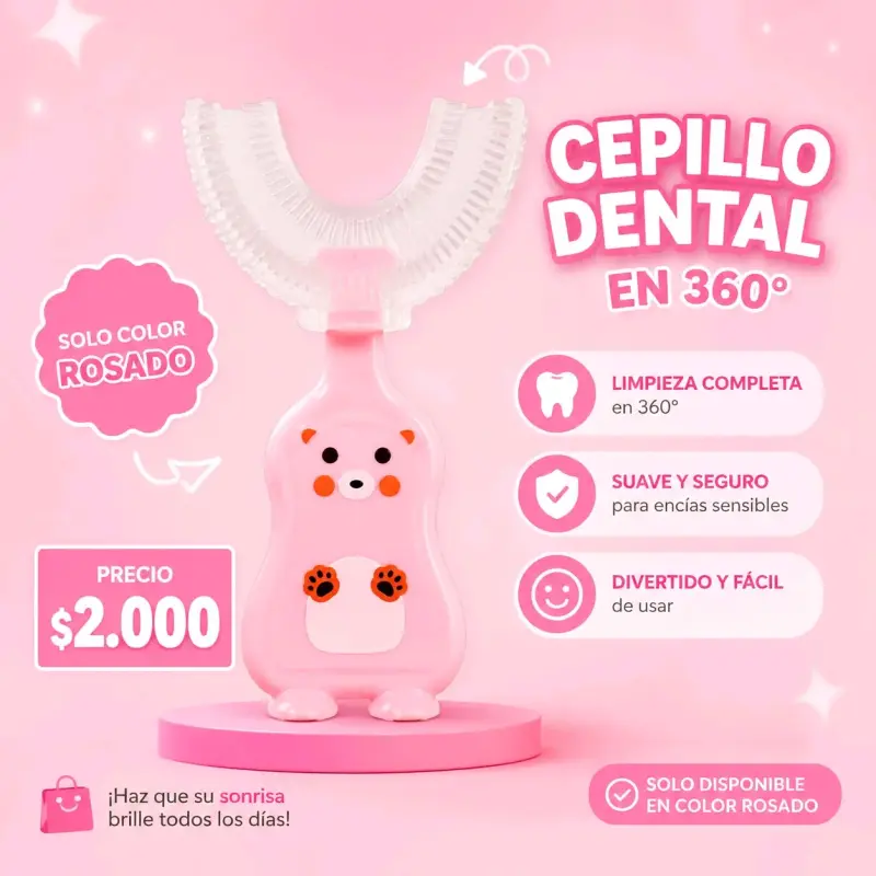 Cepillo dental infantil 360° color rosado