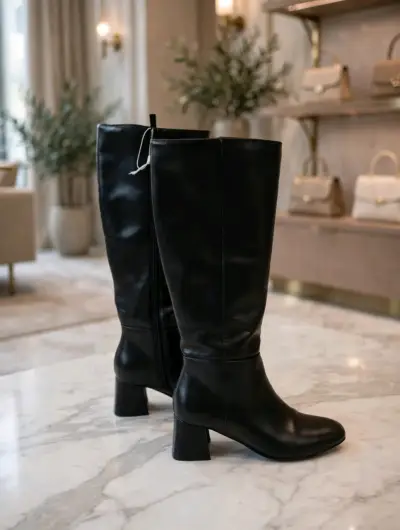 Botas negras de cuero para mujer con tacón - miniatura 1