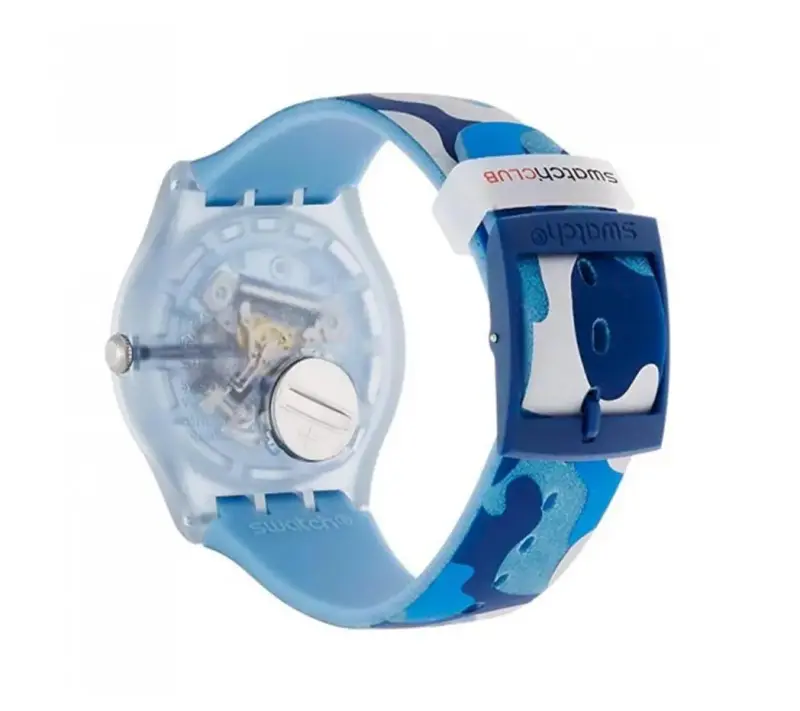 Reloj Swatch azul camuflaje, caja original metal, - 5