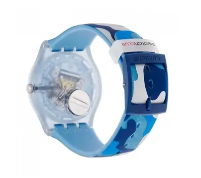 Reloj Swatch azul camuflaje, caja original metal, - miniatura 5