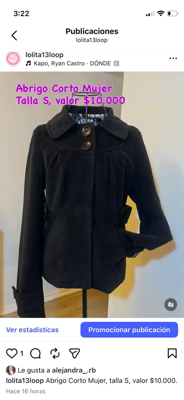 Abrigo corto negro elegante, talla S - 2