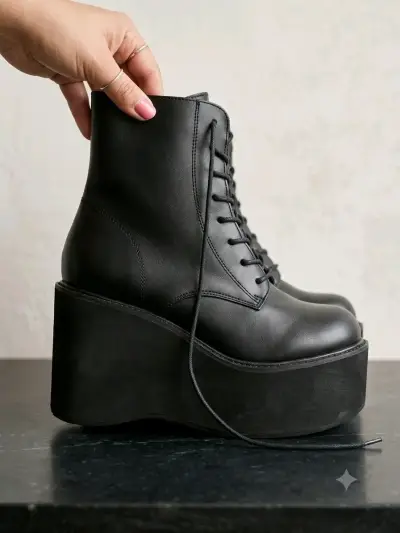 Botines de plataforma negra con cordones - miniatura 1