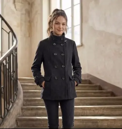 Abrigo gris con botones, talla M, Gris Oscuro - miniatura 1