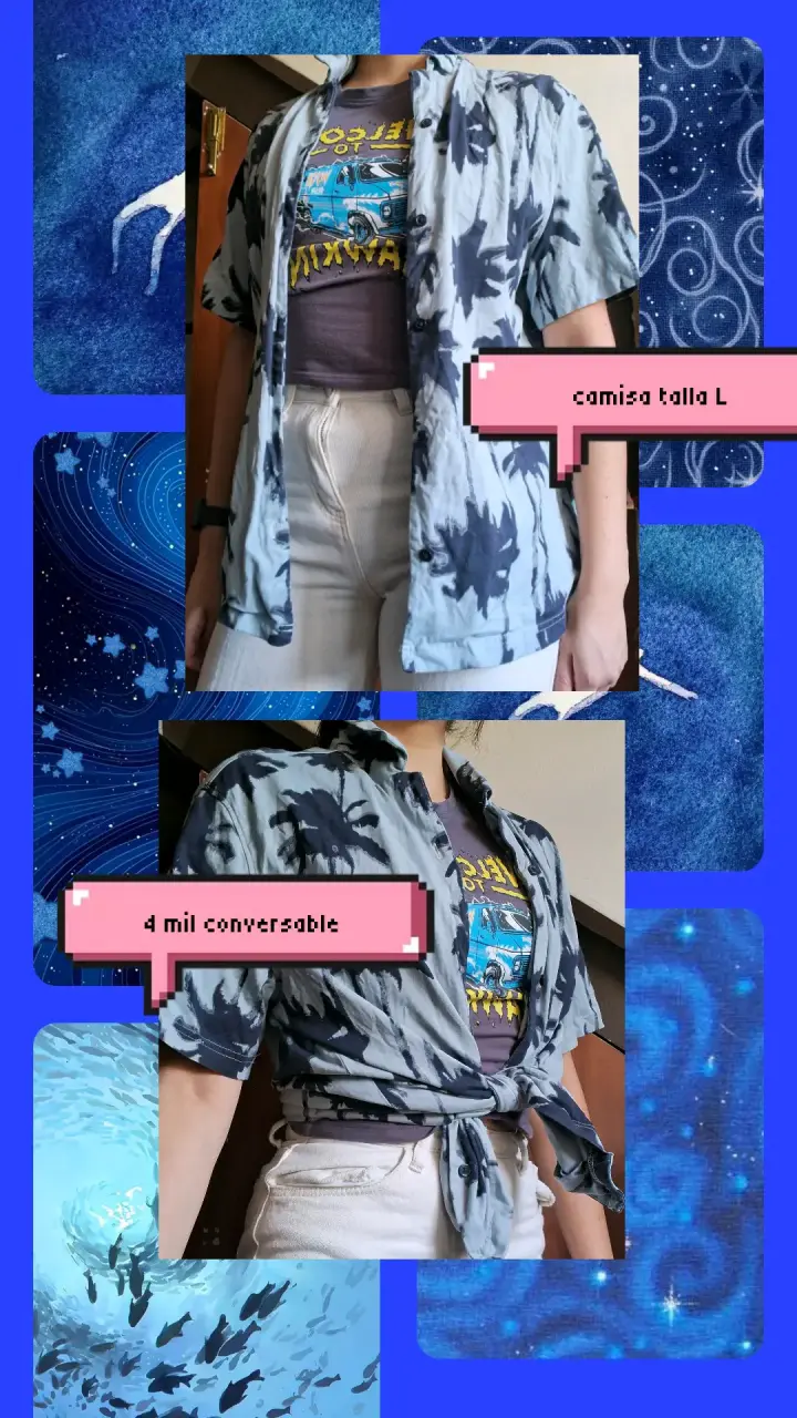Camisa estampada azul talla L