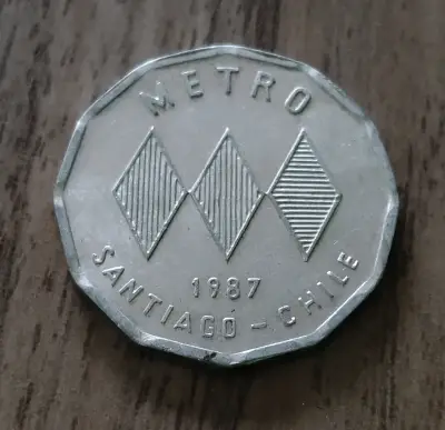 Moneda Conmemorativa Metro Santiago 1987 - miniatura 3