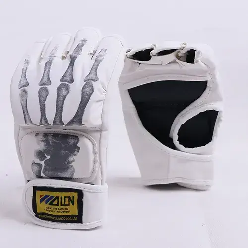 Guantes de MMA Wolon blancos con diseño de huesos - 3