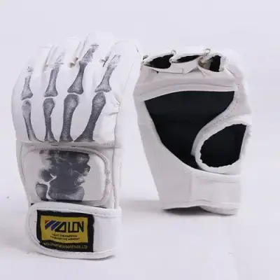 Guantes de MMA Wolon blancos con diseño de huesos - miniatura 3