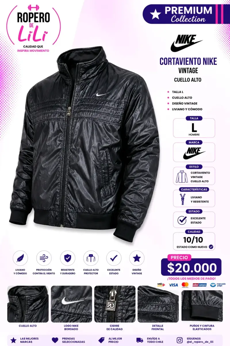 Cortaviento Nike Vintage Cuello Alto Negro