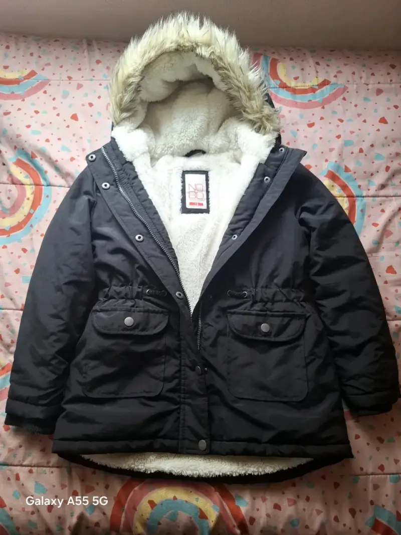 Parka negra con capucha de piel sintética T10 Niña - 2