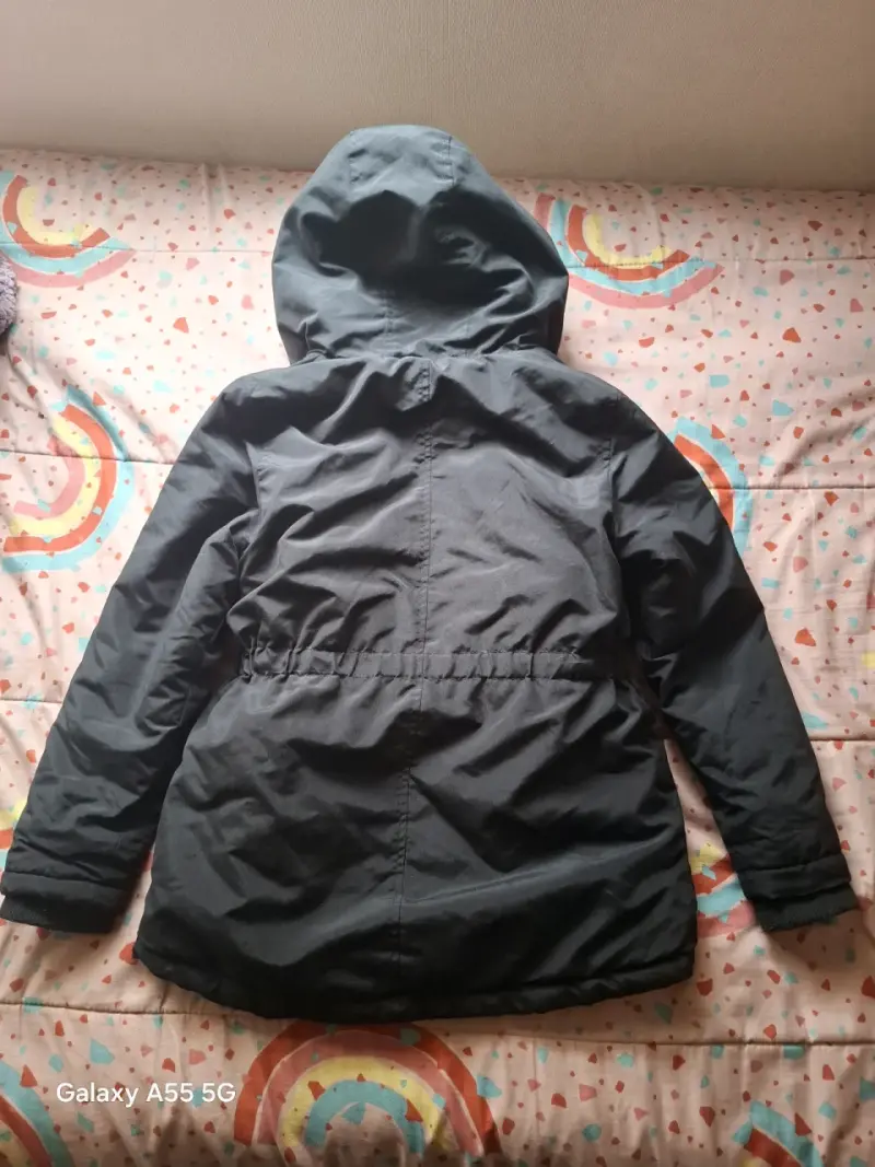 Parka negra con capucha de piel sintética T10 Niña - 3
