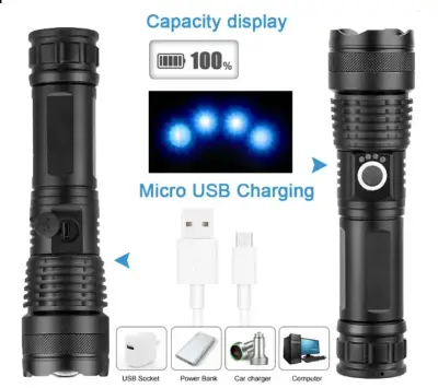 Linterna recargable LED con zoom ajustable - miniatura 1