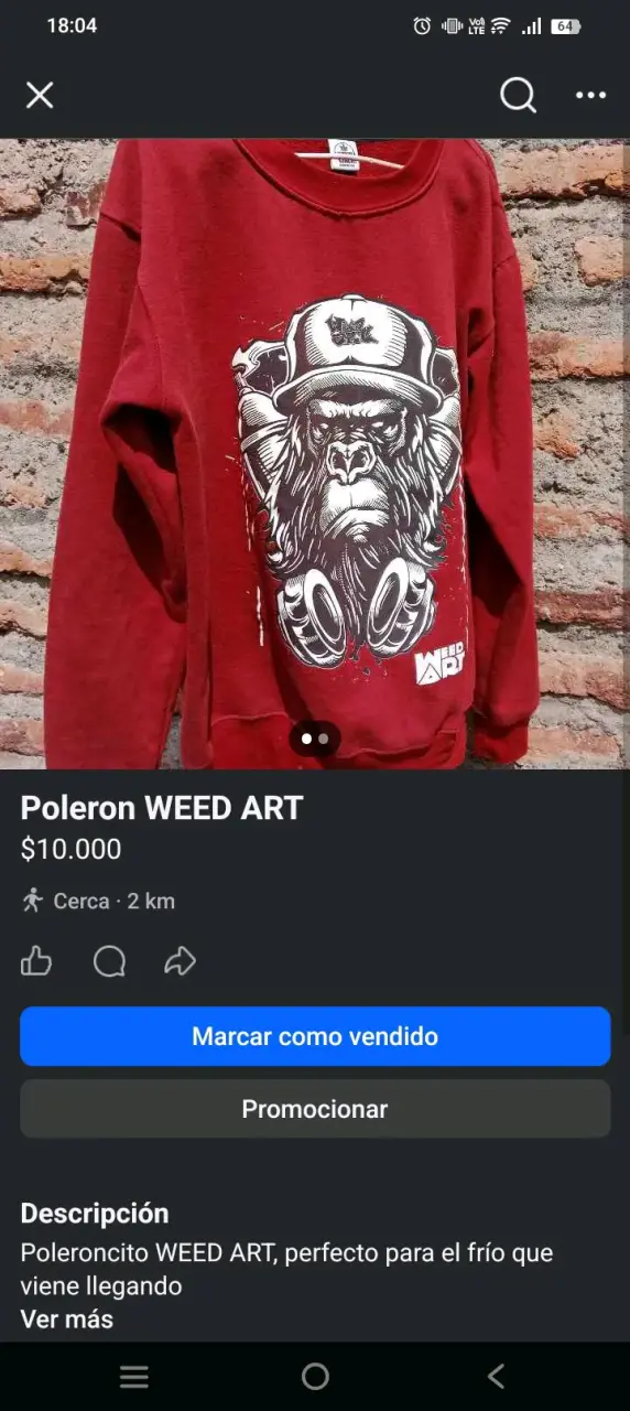 Polerón rojo con diseño de gorila Weed Art