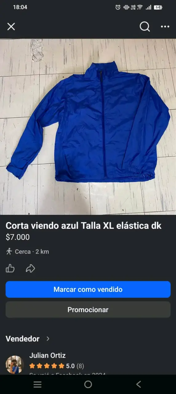 Chaqueta cortaviento azul talla XL