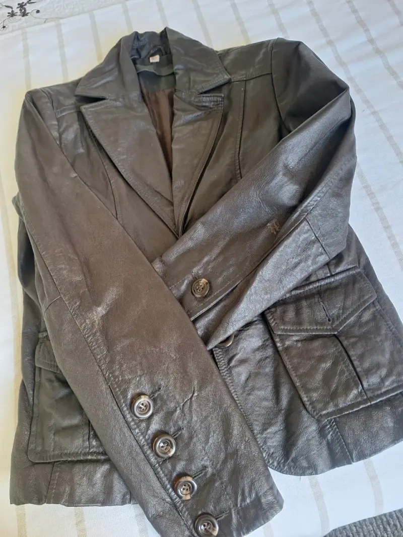 Chaqueta de cuero marrón para mujer - 4