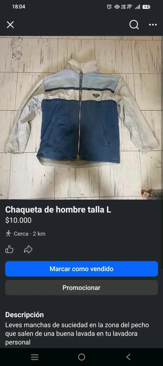 Chaqueta de hombre azul y blanca talla L