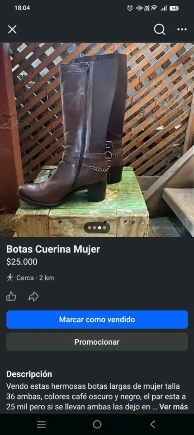 Botas largas de cuerina para mujer café y neg - miniatura 1