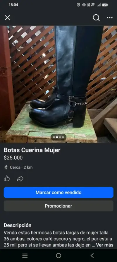 Botas largas de cuerina para mujer café y neg - miniatura 2