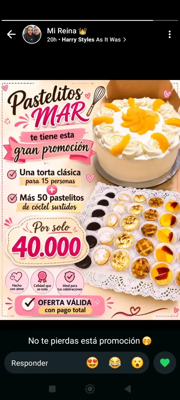 Promoción de torta y pastelitos surtidos