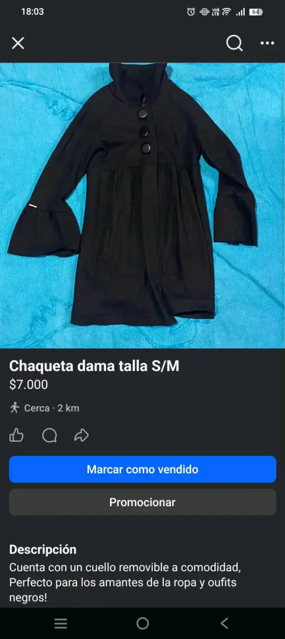 Chaqueta negra para dama talla S/M